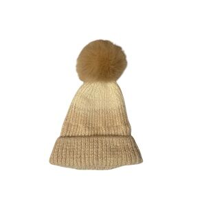 Beige & Ivory Ombré Knitted Fleece Lined Free People Faux Fur Pom Beanie Hat